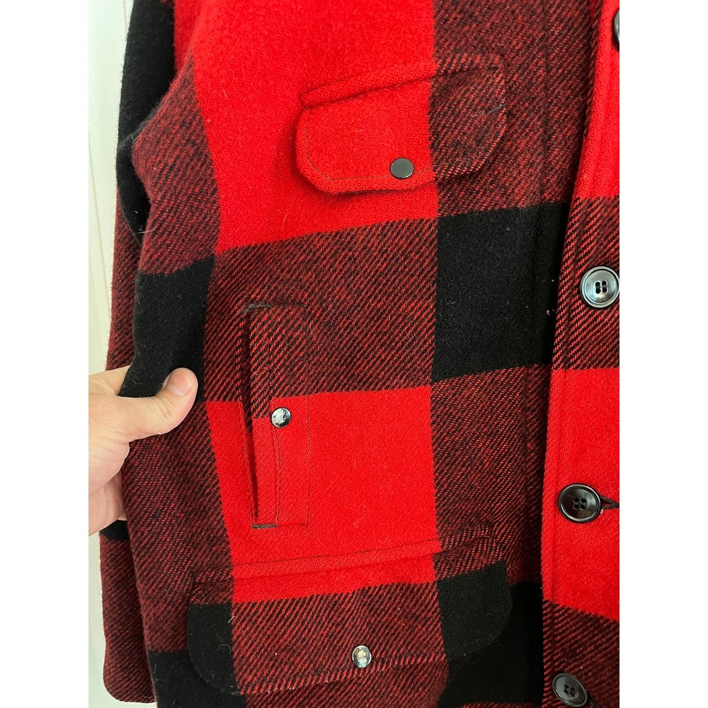 Vintage Johnson Woolen Mills Red Black Buffalo Plaid Wool Hunting Jacket - Picture 2 of 7